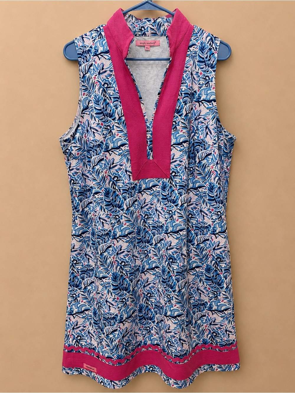 Simply Southern Blue and Pink Printed V-Neck Top